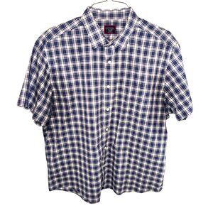Untuckit San Andres Navy Plaid Wrinkle Free S/S Men XXL Shirt 100% Cotton Office